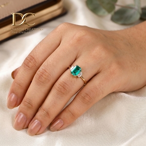 Anillo de Oro Sólido de 14 Quilates de Diseño Elegante, Estilo Étnico, con Diamante Cultivado en Laboratorio Certificado por IGI y Esmeralda Colombiana, Joyería para Mujer - Product Image 5