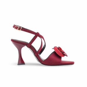 <b>Red</b> Flower Strap <b>Heeled</b> Sandals Women Dress Shoes Buckle Wedge Open Toe Party Wedding - Product Image 2