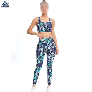 Conjunto de Yoga Estampado Personalizado para Mujer, Bra Deportivo con Diseño de Calavera y Leggings de Cintura Alta, Ropa Deportiva Transpirable para Gimnasio - Product Image 1