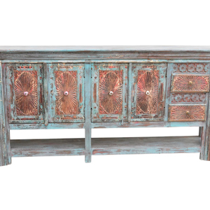 Meuble de rangement en bois massif bleu vieilli sculpté à la main Haswani Handicrafts, style vintage, durable et robuste, Rajasthan - Product Image 1