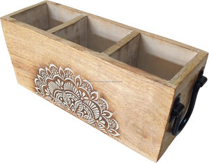 New Design Farmhouse Wooden Tableware Utensil Holder Storage Organizer <b>Caddy</b> for Store the Soup Spoon From Falak World Export - Product Image 5