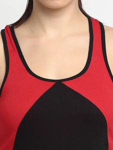 Débardeur Femme Color Block Rouge et Noir Sportif Sans Manches Tricoté Respirant pour Entraînement et Loisirs - Product Image 1