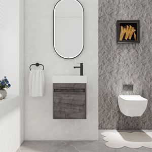 Mobile bagno sospeso da 18 pollici con lavabo in resina bianca e anta con chiusura ammortizzata - Product Image 2