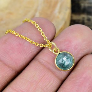 Natural Moss Kyanite Charm Round Shape Gemstone <b>Chain</b> Necklace 18k Gold Micron Over 925 Sterling Silver - Product Image 1