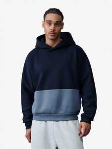Plus Size Men's Oversize Knitted <b>Fleece</b> Winter <b>Lined</b> Solid <b>Hoodie</b> Double-layer Hood Light Blue Casual 100% Cotton Anti-Wrinkle - Product Image 3