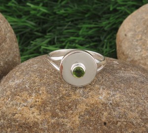 Modern Geometric <b>Disc</b> Ring 925 Sterling Silver Natural Peridot <b>Stone</b> Women Classic Wedding Rings Artisan Jewelry Wholesale - Product Image 2