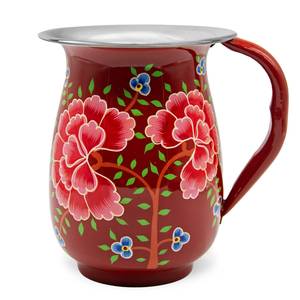 Service de table traditionnel écologique en métal à motif floral, comprenant pichet et tasses noires, pour usage sur table. - Product Image 5