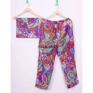 Pijamas Elegantes de Lujo para Mujer, 100% Algodón Tejido con Estampado Floral, Manga Larga, Cintura Elástica, Largo Completo, Casual y Transpirable para Otoño - Product Image 4