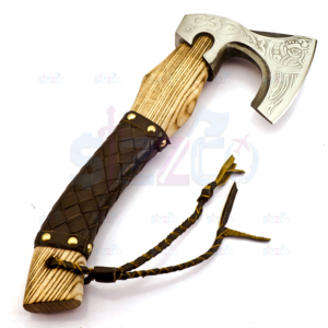 Custom Forged Carbon Steel Viking Style Axe <b>Bearded</b> Axe Rose Wood Tomahawk Premium Leather Sheath Best Gift Premium Hammer Axe - Product Image 3