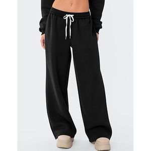 Pantalon de jogging ample en molleton uni pour femme, coupe droite, jambe large, taille basse, avec cordon de serrage, décontracté - Product Image 5