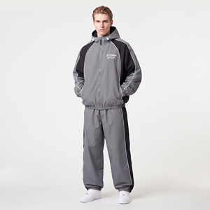 Men's Custom Embroidered Logo Solid <b>Windbreaker</b> Hooded Jacket 100% Nylon Loose Fit Pants Full Length Breathable Waterproof Rain - Product Image 2