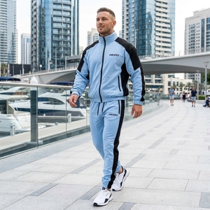 ชุดวอร์มสีฟ้าอ่อนสำหรับผู้ชาย เสื้อแจ็คเก็ตแบบซิปเต็มตัว กางเกงจ็อกเกอร์ ชุดกีฬา ชุดออกกำลังกาย ชุดวิ่ง รับสกรีนโลโก้ - Product Image 5