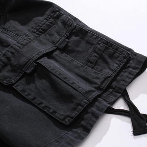 Shorts en jean cargo brodés Streetwear Hip Hop coupe droite mi-longue noirs pour hommes, multi-poches, personnalisables, unisexe, avec logo brodé - Product Image 5