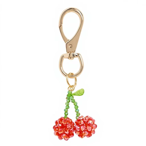 KANT K KK052 Llavero y Colgante para Bolso de Cuentas de Semilla de Cereza, Diseño de Fruta Roja, Hecho a Mano, Duradero, Estético, Regalo - Product Image 1