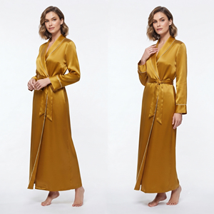 <b>Women</b> Long Satin <b>Robe</b> Full Length V-Neck Sleepwear With Belt Silk Material Autumn Wear Satin <b>Robe</b> Gown <b>Women's</b> - Product Image 1