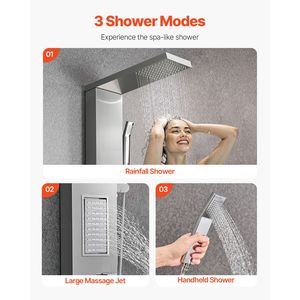 53 Brushed Stainless Steel <b>Shower</b> Column Rainfall <b>Shower</b> Head 3-Function Faucet High Press-Tower <b>Shower</b> <b>Shower</b> Room <b>Accessory</b> - Product Image 3
