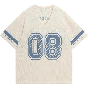 เสื้อฟุตบอลตาข่ายแบบสั่งทำพิเศษ คอวีทรงโอเวอร์ไซส์ สไตล์เรโทร พิมพ์ลายดิจิตอลแบบซับลิเมชั่น พร้อมโลโก้ ชื่อ และหมายเลข จากผู้ผลิต - Product Image 1