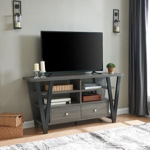 <b>Tall</b> <b>TV</b> Stand Cabinet Two Drawers with Metal Glides and Square Knob Handles Two Divided Shelf Tiers - Product Image 1