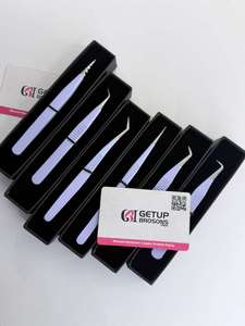 GETUP BROSONS IMPEX Pince à épiler pour cils en acier inoxydable bleu de précision, antistatique, pointe lisse de 10 mm, ensemble avec emballage en boîte avec logo - Product Image 5