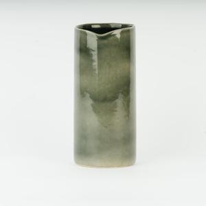 Contemporary Olive Green Ceramic <b>Vase</b> with Tall Cylindrical Form Artistic Glaze Finish and Statement Look for Luxe Interiors - Product Image 1