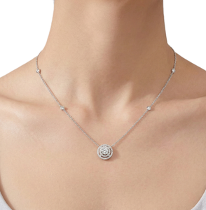 Collar Minimalista con Doble Halo Circular de Diamantes Creados en Laboratorio de 1.74CT, Certificados por IGI, en Oro Sólido de 14K o 18K, Hecho a Mano - Product Image 4