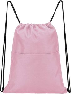 Hemistyles HM-W46 White Nylon <b>Drawstring</b> <b>Backpack</b> with Front Zipper Pocket 30-40L Capacity for Gym Sports Travel & Outdoor Use - Product Image 1