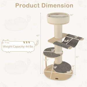 Beige Cat Tree Climbing Frame with Anti-Slip Pads for Scratching & Relaxing for Feline Comfort & Entertainment - Product Image 3