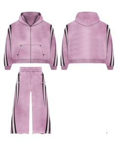 Women's Vintage Streetwear Tracksuit Set Distressed Embroidery <b>Patch</b> Acid Wash Zip up Hoodies Customizable Sweatsuit Set 2026 - Product Image 2