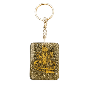Llavero de ágata y pirita chapado en oro con colgante cuadrado de Radha Krishna, amuleto para bolso, ideal para regalo y decoración - Product Image 1