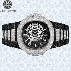 Montre de luxe Charm_Jewells en acier inoxydable, boîtier de 40 mm, mouvement mécanique analogique, date automatique, mode vintage pour homme, accents de diamants - Product Image 1
