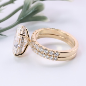 Yellow Gold Oval Cut Lab Diamond Solitaire <b>Ring</b> <b>Set</b> Micro Pave Certified Band Matching Luxury <b>Wedding</b> Band Custom Jewelry <b>Women</b> - Product Image 2