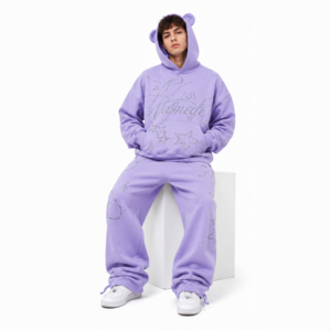 Conjunto de Sudadera con Capucha y Pantalones de Chándal de Algodón 100% Personalizado con Logotipo, Cortavientos, Invierno, Premium, con Gráficos de Diamantes de Imitación, Novedad 2026 - Product Image 4