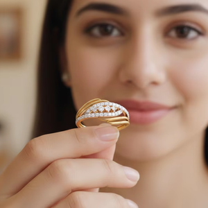 Modern Statement <b>Ring</b> with Designer <b>Split</b> Shank and Multi-Row Round-Cut Diamonds for Bridal - Product Image 1