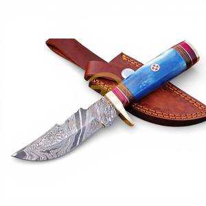 Cuchillo de Caza de Acero de Damasco Hecho a Mano, Más Vendido, con Mango de Hueso y Funda de Cuero, Cuchillo de Supervivencia para Acampar al Aire Libre con Afilado Extremo - Product Image 1