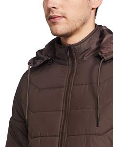 Doudoune Homme Tendance Brillante à Capuche Courte et Épaisse Hiver Style Bomber Matelassée Marron avec Poches Avant - Product Image 3