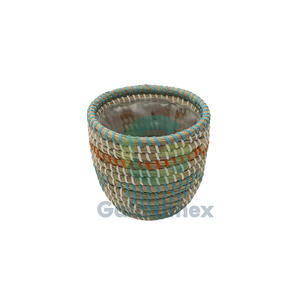 Round Seagrass Storage <b>Baskets</b> <b>with</b> Leather <b>Handles</b> Woven Handcrafted <b>Baskets</b> Made in Vietnam Seagrass Planter Pots - Product Image 3