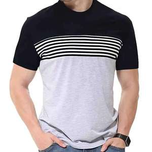 เสื้อยืดผู้ชายสีบล็อก แขนสั้นสีดำเทา ลายทาง แฟชั่นลำลอง สตรีทแวร์ ขายส่งจากโรงงาน - Product Image 6