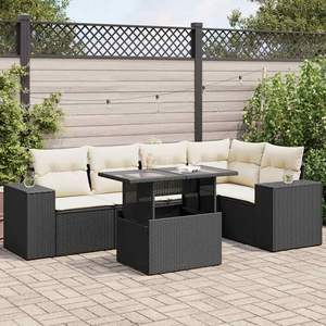Ensemble de canapés de jardin rectangulaires en rotin PE noir, meubles de jardin élégants - Product Image 1