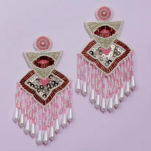 Halloween Skull Seed Bead Fringe <b>Post</b> <b>Earrings</b> Beads Embellished Hand Crafted Parrot Stud <b>Earrings</b> from the brand BaubleBar - Product Image 3