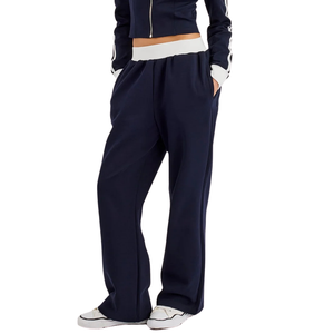 <b>Womens</b> Cropped Full <b>Zip</b> High Collar Tracksuit Set Contrast Trim Sleeve <b>Top</b> Wide Leg Trousers Elastic Waist 2 Piece Casual Outfit - Product Image 4