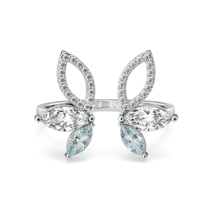 Butterfly Shape Marquise Diamond Cocktail <b>Ring</b> Rhodium Plated 925 <b>Silver</b> Women's Romantic Engagement Jewelry - Product Image 1