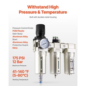 Filtro Regolatore Industriale per Compressore d'Aria 1/2'' NPT a 3 Stadi, Sistema di Essiccazione Aria 5m 0.3m 0.1m, Filtri Micron Ottimizzati - Product Image 3