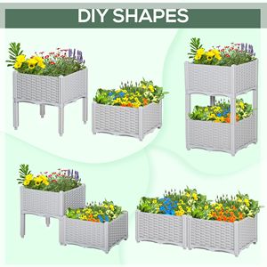 Jardinière surélevée auto-arrosante grise en 2 parties avec pieds pour la culture de fleurs, d'herbes et de légumes - Product Image 1