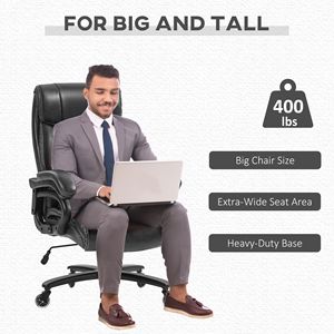 Big <b>Tall</b> Executive Office <b>Chair</b> 400 Lbs Adjustable Height PU Leather Black-BIFMA Certified Aluminium Nylon Plastic Furniture - Product Image 4