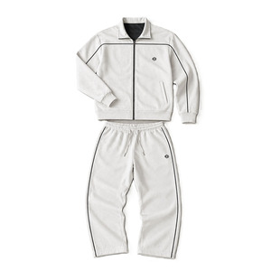 Custom Contrast Piping Men's Zip up Cotton Hoodies Sets Casual Streetwear Wide Leg Sweat Pants Relaxed Fit <b>Jacket</b> OEM - Product Image 3