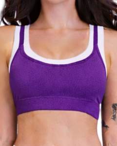 Women Purple White Contrast Sports Bra And Flare Pants Set High Waist <b>Stretch</b> Yoga Fitness Gym Wear Custom OEM Wholesale - Product Image 3