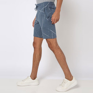 Men Blue Geometric Print Bermuda Shorts <b>Mid</b> Waist Drawstring Casual Style With Pockets Quick Dry Fabric - Product Image 2