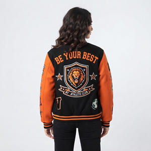 Wholesale Custom Embroidery Wool Knitted Breathable <b>Varsity</b> <b>Jackets</b> <b>for</b> <b>Women</b> Students Crewneck Button Baseball - Product Image 4
