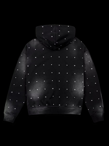 Sweat à capuche personnalisé pour homme, de haute qualité, effet délavé, avec strass, 100% coton, séchage rapide et écologique, service OEM - Product Image 2