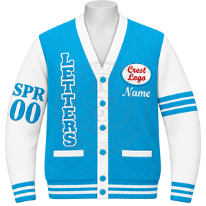 Custom Embroidered <b>Brown</b> White Letterman <b>Cardigan</b> Women's V-Neck Knitted Sweater Full Sleeve Classic Style With Name And Logo - Product Image 6